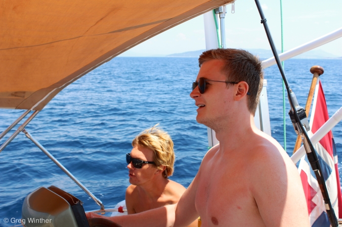 Petter Martin at the helm. Peter is paying close attention.